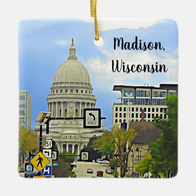 Ornement En Céramique Immeuble Capitol de Madison, Wisconsin City View  (Devant)