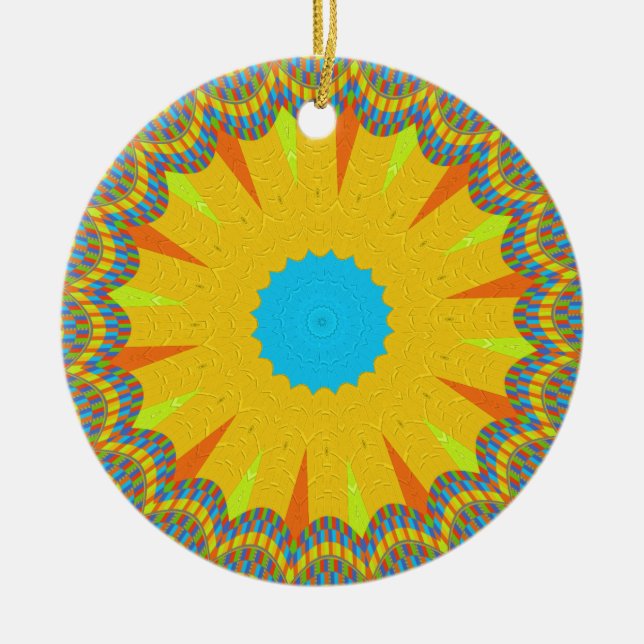 Ornement En Céramique Impression Cyan et Gold Mandala Art (Devant)