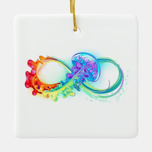 Ornement En Céramique Infinity avec Rainbow Jellyfish (Devant)