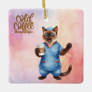Ornement En Céramique Infirmière chat vie Café froid 