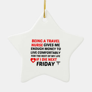 ORNEMENT EN CÉRAMIQUE INFIRMIÈRE DE VOYAGE DU VENDREDI