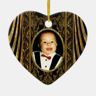 Ornement En Céramique Insérez votre propre coeur de photo