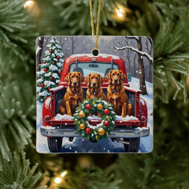 Ornement En Céramique Irish Red Setter Christmas Red Truck Holiday (Arbre)