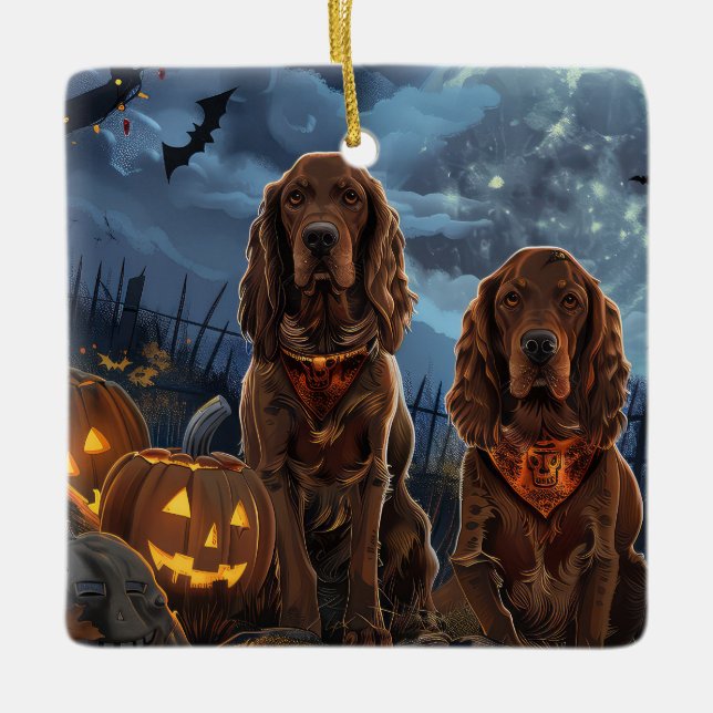 Ornement En Céramique Irish Red Setter Halloween Éffrayant (Devant)