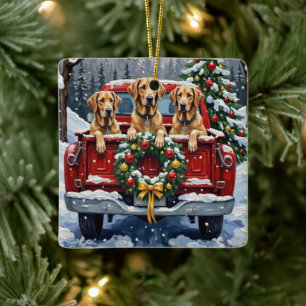 Ornement En Céramique Irish Wolfhound camion rouge de Noël Cadeau de fêt