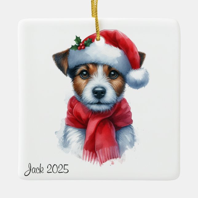 Ornement En Céramique Jack Russell Chien personnalisé portant un chapeau (Devant)