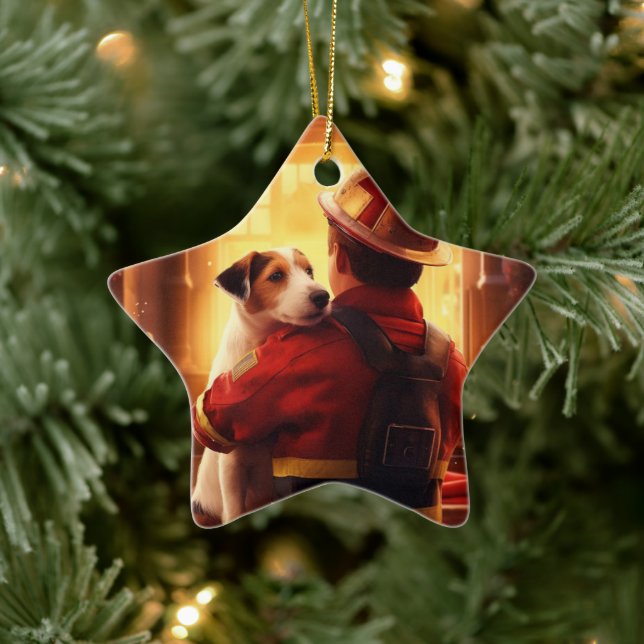 Ornement En Céramique Jack Russell Terrier Pompiers, chiots, amoureux de (Arbre)