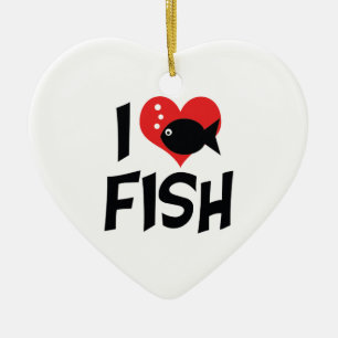 Ornement En Céramique J'adore les poissons à cœur - Amoureux d'aquarium