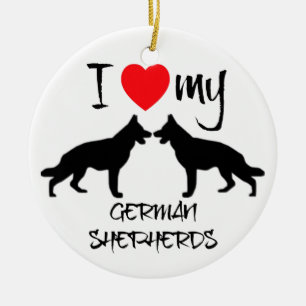 Ornement En Céramique J'Ai Coeur Mes Deux Chiens Bergers Allemands
