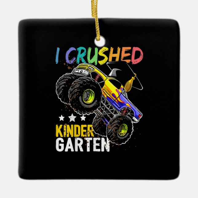 Ornement En Céramique J'ai écrasé le camion monstre de jardin d'enfants (Devant)