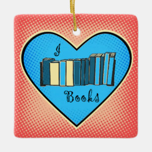 Ornement En Céramique J'aime (Amour) Livres- Noël pour Amoureux de Livre