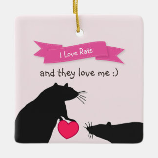 Ornement En Céramique J'aime des rats et ils m'aiment