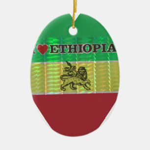Ornement En Céramique J'aime le drapeau - Amour Ethiopie   Rouge Or Vert