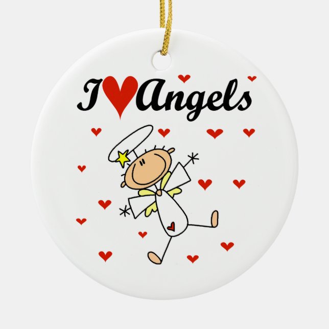 Ornement En Céramique J'aime le T-shirts et les cadeaux d'anges (Devant)