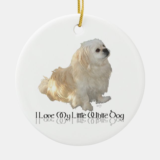 Ornement En Céramique J'Aime Mon Petit Chien Blanc - Pekingese ! (Devant)