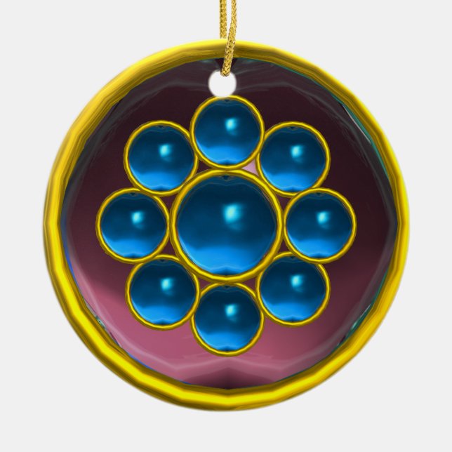 ORNEMENT EN CÉRAMIQUE JAUNE BLEU PURPLE GEMSTONE MON (Devant)