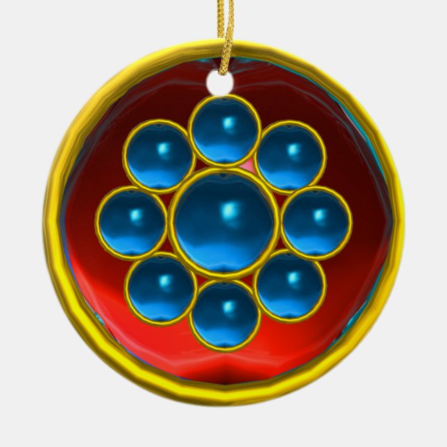 ORNEMENT EN CÉRAMIQUE JAUNE ROUGE BLEU SAPPHIRE GEMSTONE MON (Devant)