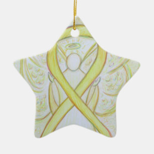 Ornement En Céramique Jaune Sensibilisation Ruban Angel Pendentif Orneme