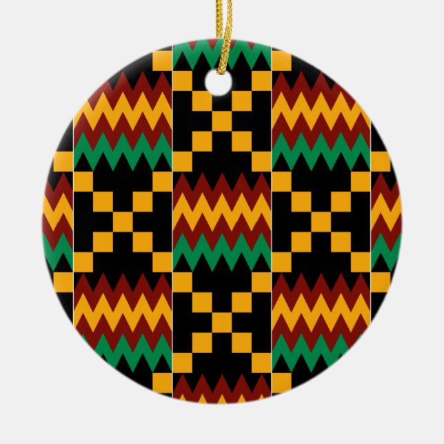 Ornement En Céramique Jaune, Vert, Rouge, Tissu Kente Noir (Devant)
