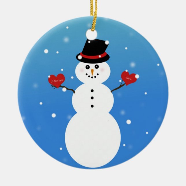 Ornement En Céramique Je t'aime plus de bonhomme de neige (Devant)