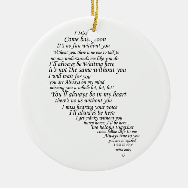 Ornement En Céramique Je te manque du texte en demi-coeur (Devant)