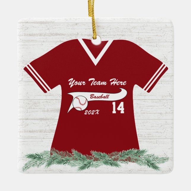 Ornement En Céramique Jersey de baseball rouge et blanc avec photo (Devant)