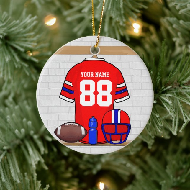 Ornement En Céramique Jersey de football bleu blanc rouge personnalisé (Arbre)