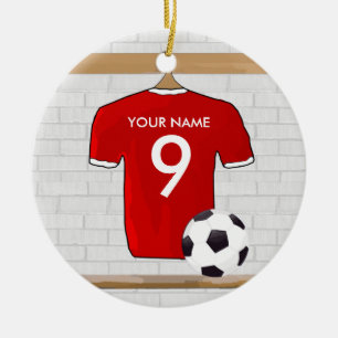Ornement En Céramique Jersey de football rouge et blanc personnalisé