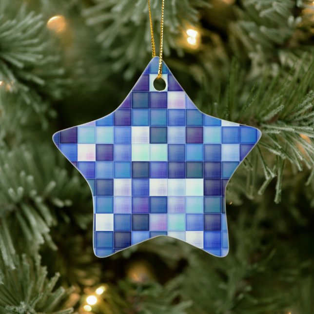 Ornement En Céramique Jeu vidéo Pixels Carré bleu Motif (Arbre)