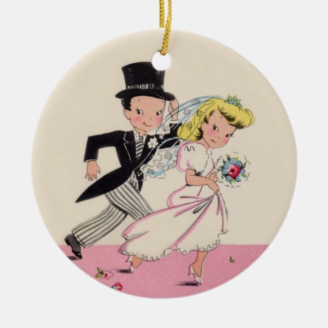 Ornement En Céramique Jeune mariée et marié d'emballement (Devant)