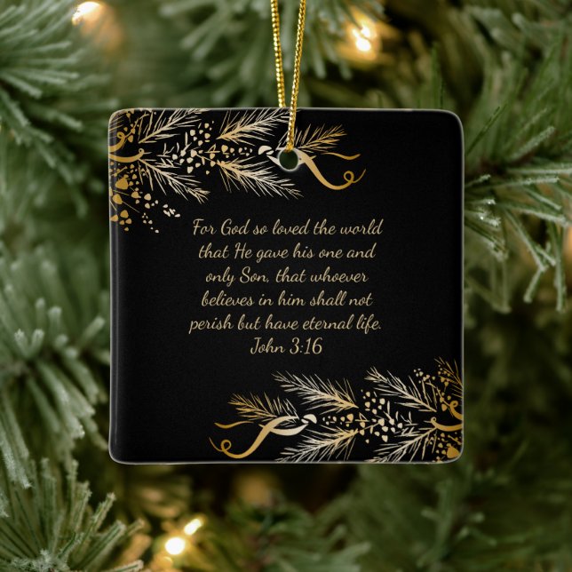 Ornement En Céramique John 3:16 Écritures personnalisées Cadeau de Noël (Arbre)