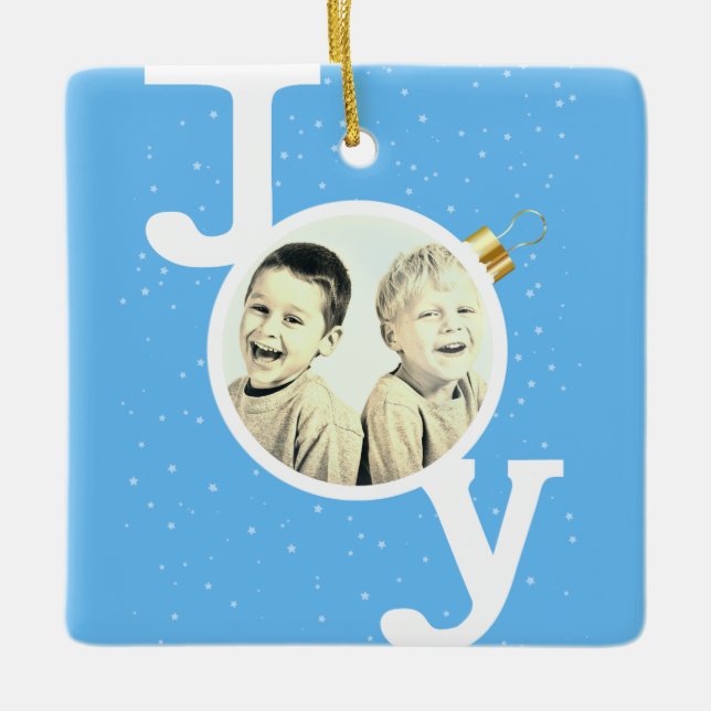 Ornement En Céramique Joie bauble texte sur le bleu ciel Noël Fêtes (Devant)