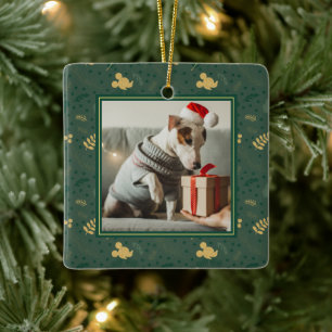 Ornement En Céramique Joie de Noël Motif de vacances vert et or de Mic