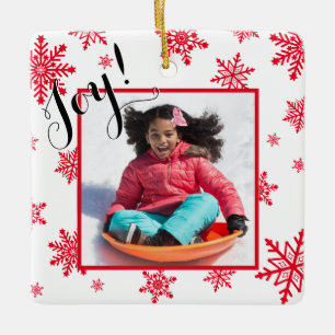 Ornement En Céramique Joie ! Festif Red Snowflakes Cadre photo de Noël