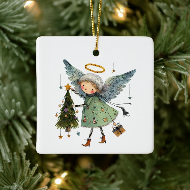 Ornement En Céramique Joli ange avec sapin de Noël (Arbre)