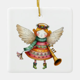 Ornement En Céramique Joli ange d'art folklorique de Noël