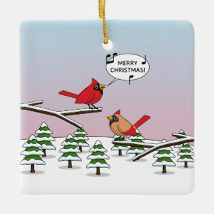 Ornement En Céramique Joli Cardinal Rouge chanter Joyeux Noël