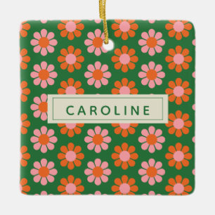 Ornement En Céramique Joli Coloré Fleur Motif Vert rose Nom