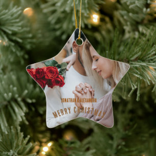 Ornement En Céramique Joli couple Luxuly photo Golden brown text