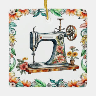 Ornement En Céramique Joli floral Vintage machine à coudre Noël
