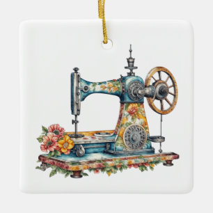Ornement En Céramique Joli floral Vintage machine à coudre Noël