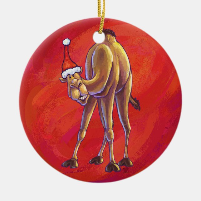 Ornement En Céramique Joli Noël Camel En Rouge (Devant)