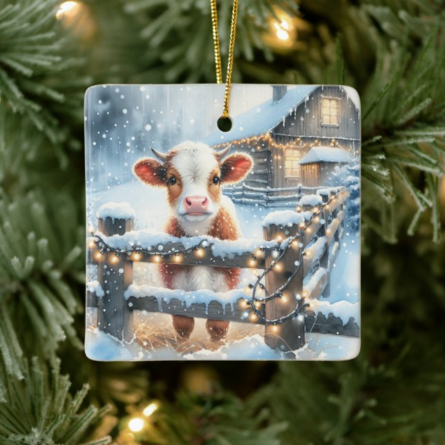 Ornement En Céramique Joli Noël Festif de vache Personnalisé (Arbre)