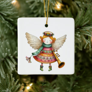Ornement En Céramique Joli Noël Folk Art Angel