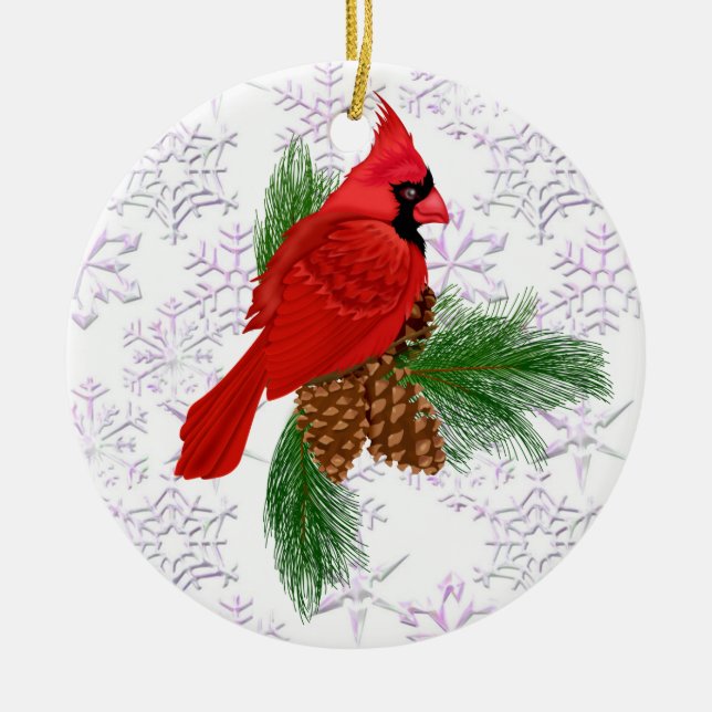 Ornement En Céramique Joli oiseau rouge (Devant)