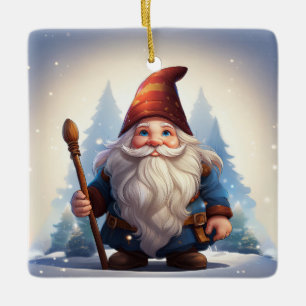 Ornement En Céramique Joli petit gnome de Noël dans la neige