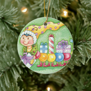 Ornement En Céramique Joli train de chenille de Noël avec des cadeaux