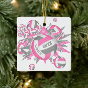 Ornement En Céramique joli volley-ball gris rose souffle filles sports