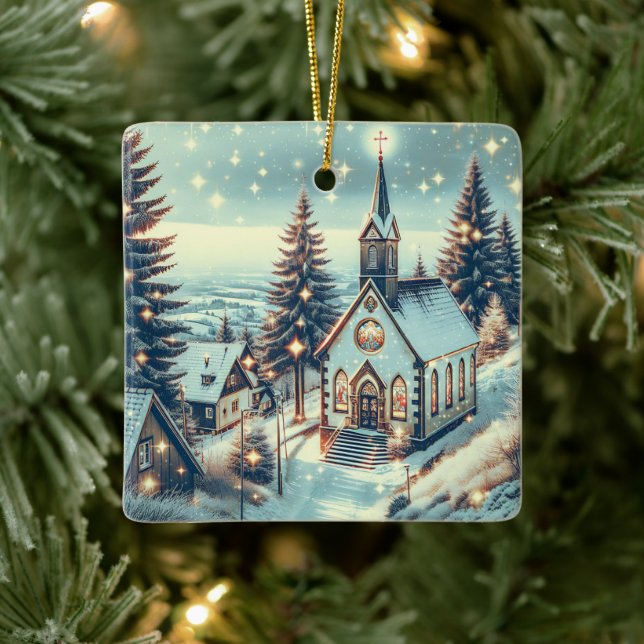 Ornement En Céramique Jolie église pour Noël d'hiver (Arbre)