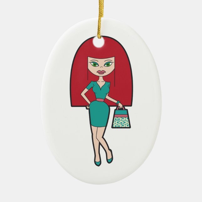 Ornement En Céramique Jolie femme avec le rétro sac à main (Devant)